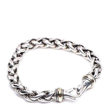 David Yurman Sterling Silver 18K Yellow Gold 8mm Wheat Chain Bracelet 3 of 5
