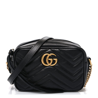 Gucci Calfskin Matelasse Mini GG Marmont Chain Shoulder Bag Black 1 of 10