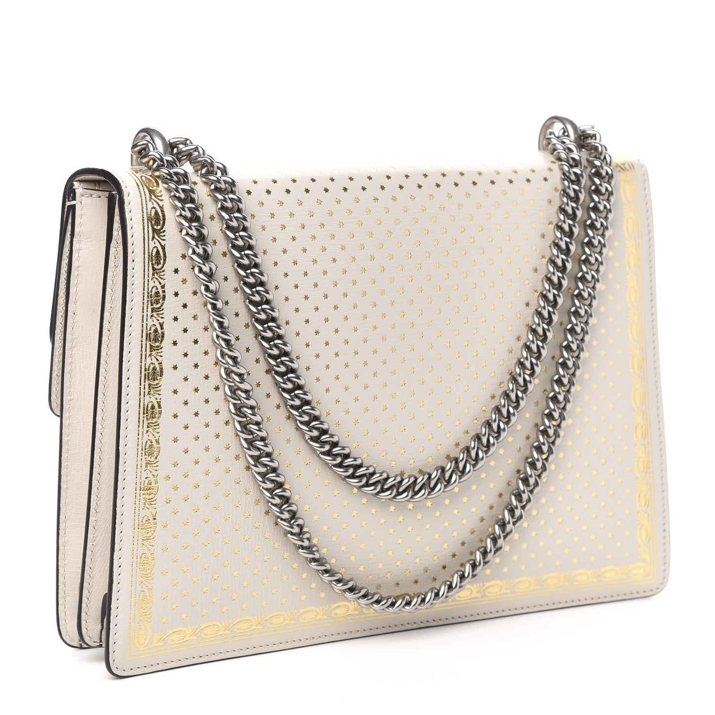 X SEGA Calfskin GUCCY Stars Medium Dionysus Shoulder Bag Mystic White Gold