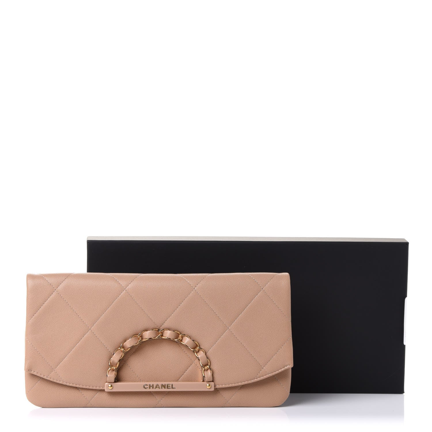 Chanel Caviar Quilted Woven Chain Handle Flap Clutch Beige 11 of 11