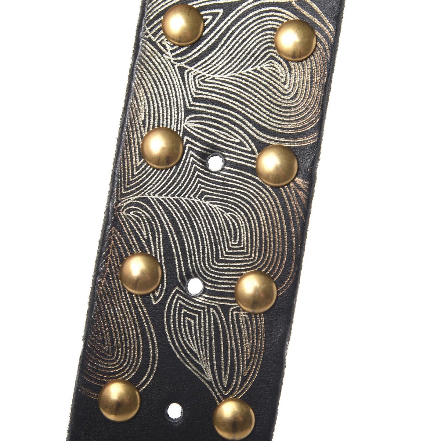 Calfskin Leaf Print Studded Double G 40mm Belt 95 38 Black Gold