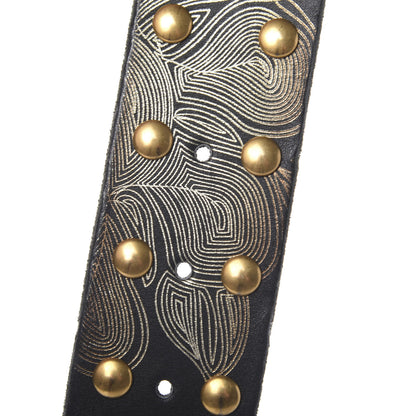 Gucci Calfskin Leaf Print Studded Double G 40mm Belt 95 38 Black Gold 4 of 5