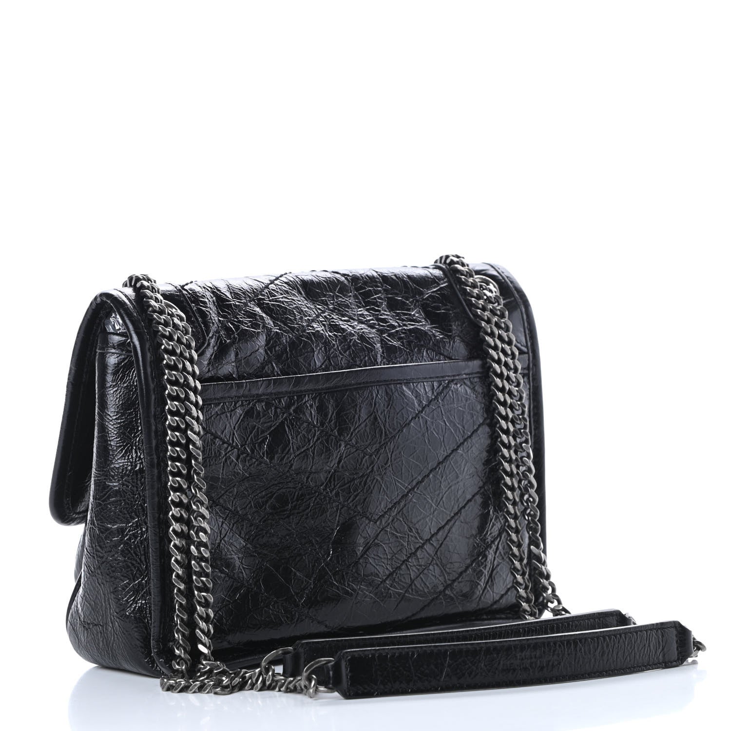 Saint Laurent Crinkled Calfskin Matelasse Monogram Baby Niki Chain Satchel Black 4 of 11