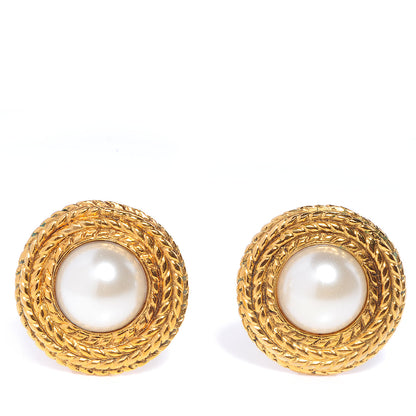 Chanel Pearl Clip On Earrings Gold 1 of 5