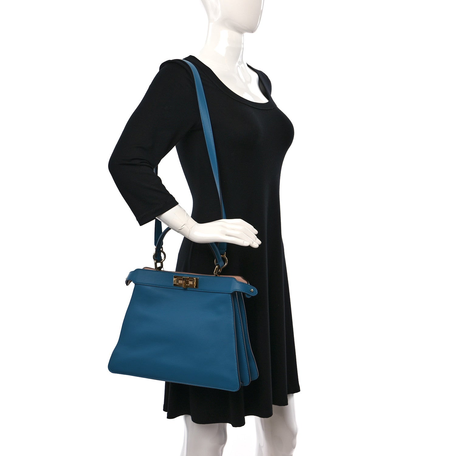 Fendi Vitello Seta Shiny Nappa Medium Peekaboo I SEE U Satchel Blue Velvet Light Rose 2 of 9