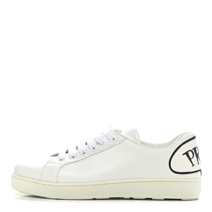Prada Calfskin Logo Speech-Bubble Sneakers 35 White Black 1 of 9