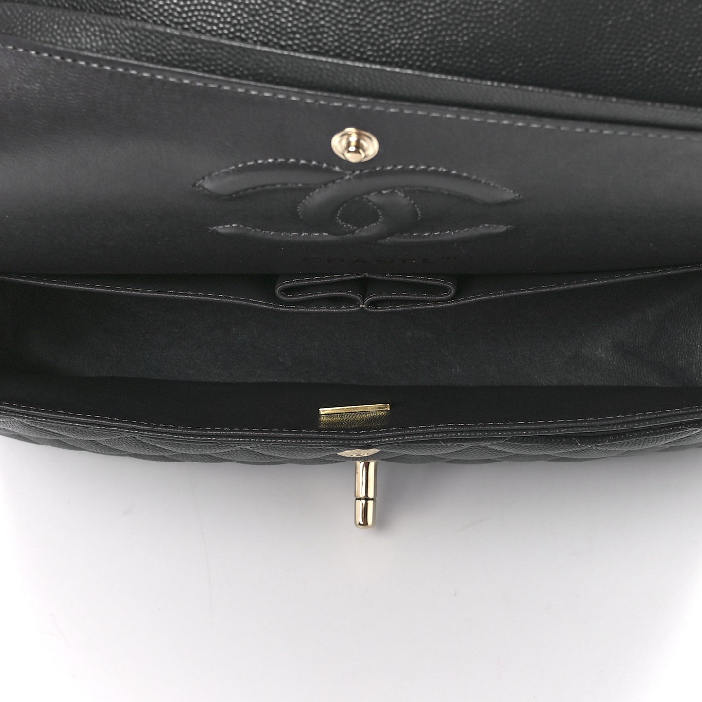 Caviar Quilted Medium Double Flap Dark Grey