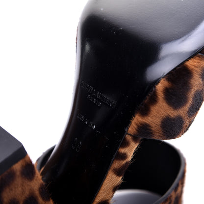 Saint Laurent Ponyhair Leopard Print Oak 75 Ankle Strap Sandals 38 Brown 10 of 11