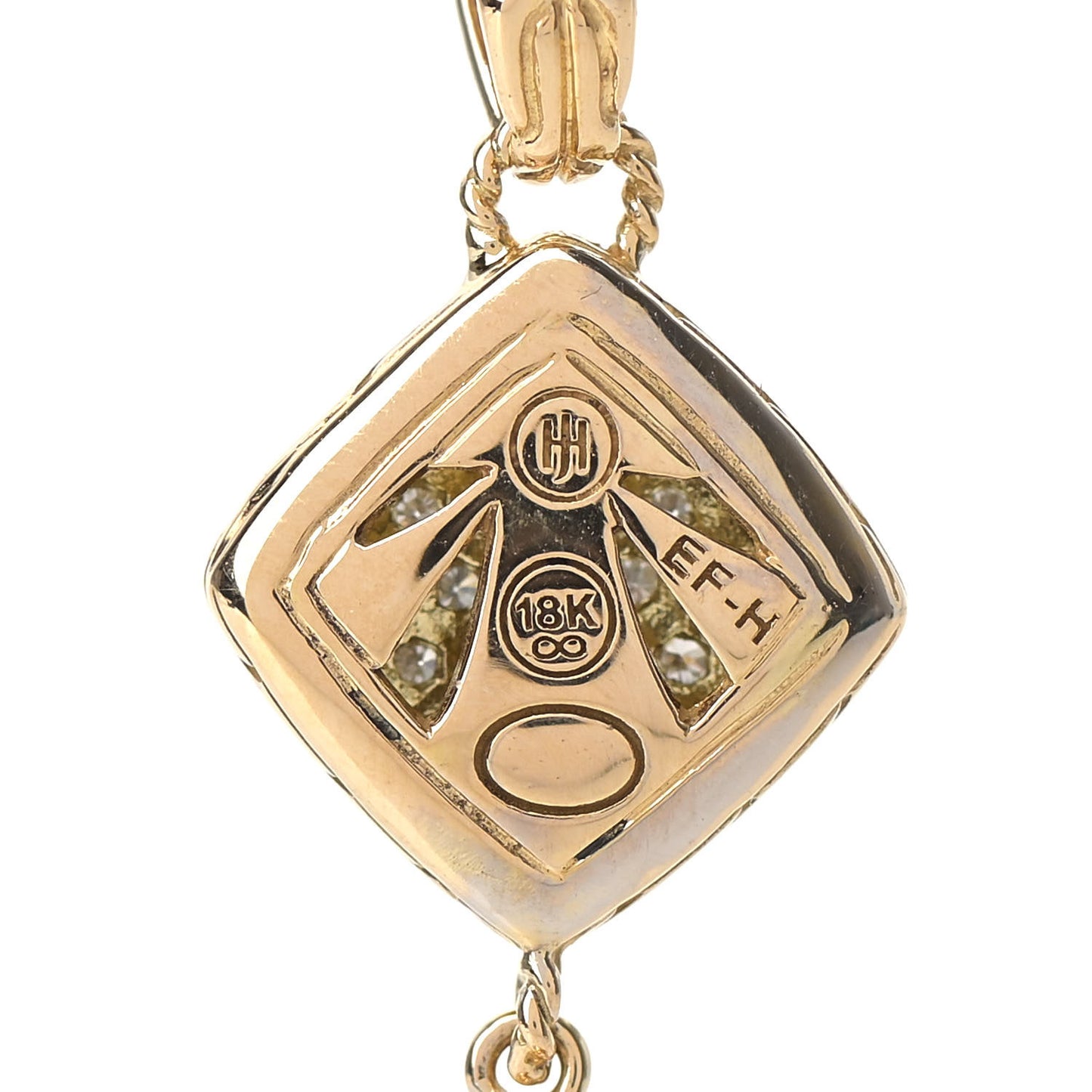 18K Yellow Gold Diamond Hammered Drop Pendant Necklace