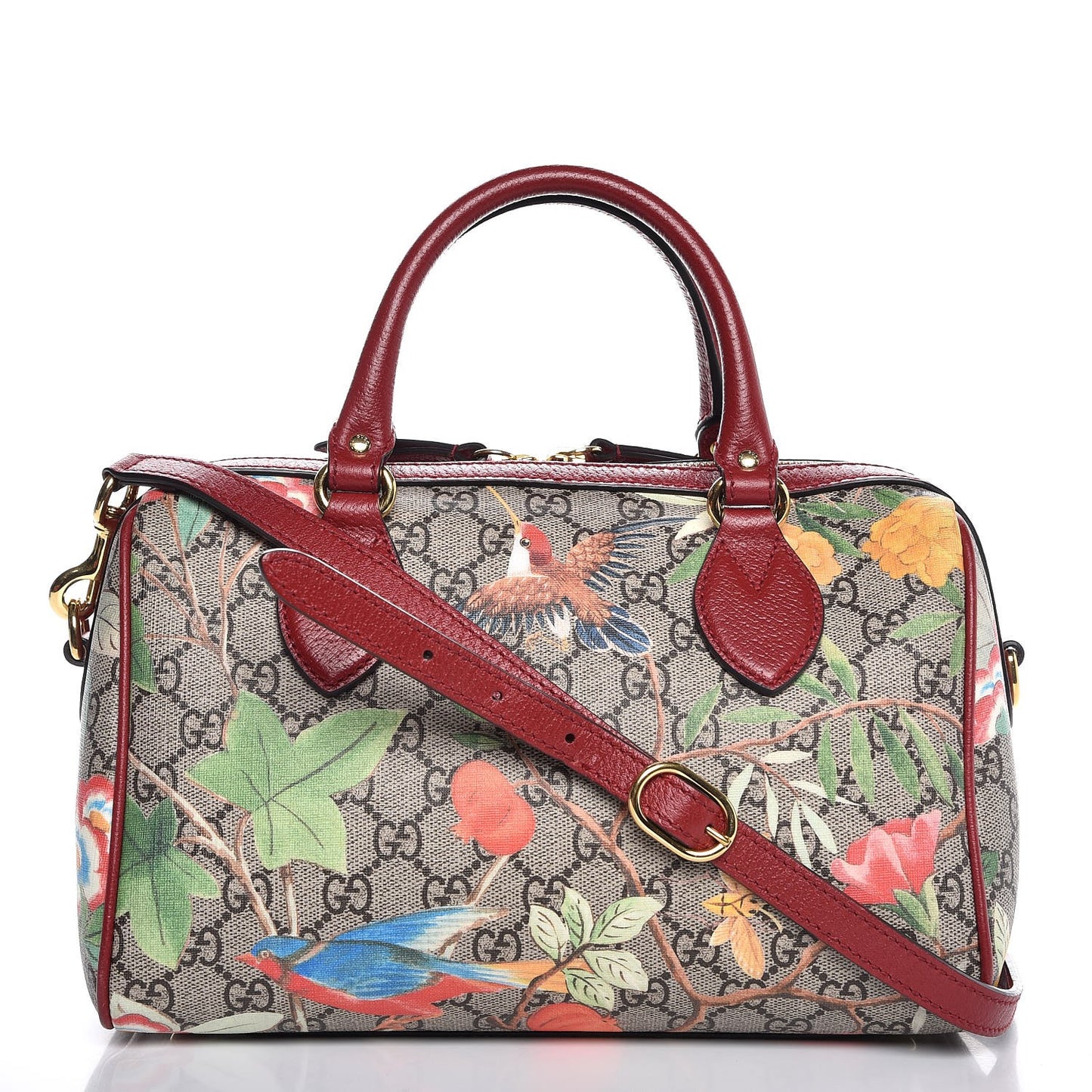 GG Supreme Monogram Tian Small Boston Beige Multicolor Red