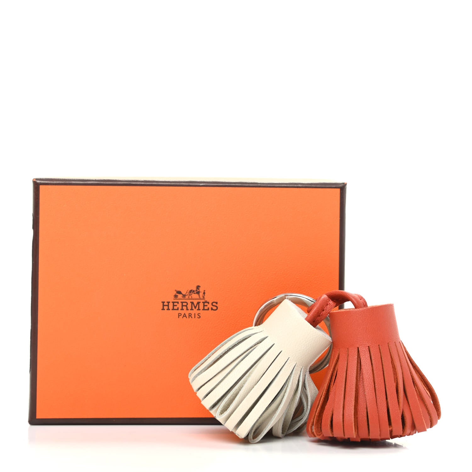 Hermes Lambskin Carmen Uno-Dos Key Holder Cornaline Craie 3 of 3