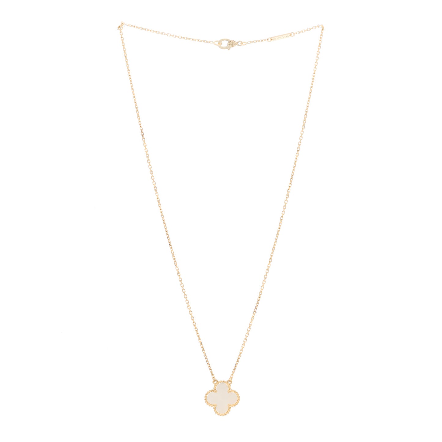 18K Yellow Gold Mother of Pearl Vintage Alhambra Pendant Necklace