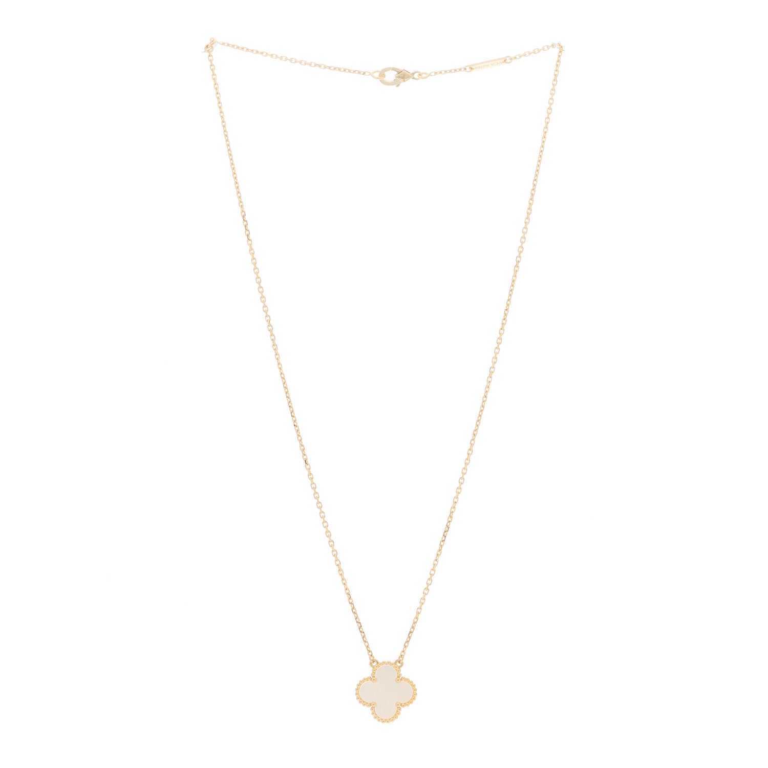 Van Cleef & Arpels 18K Yellow Gold Mother of Pearl Vintage Alhambra Pendant Necklace 2 of 5