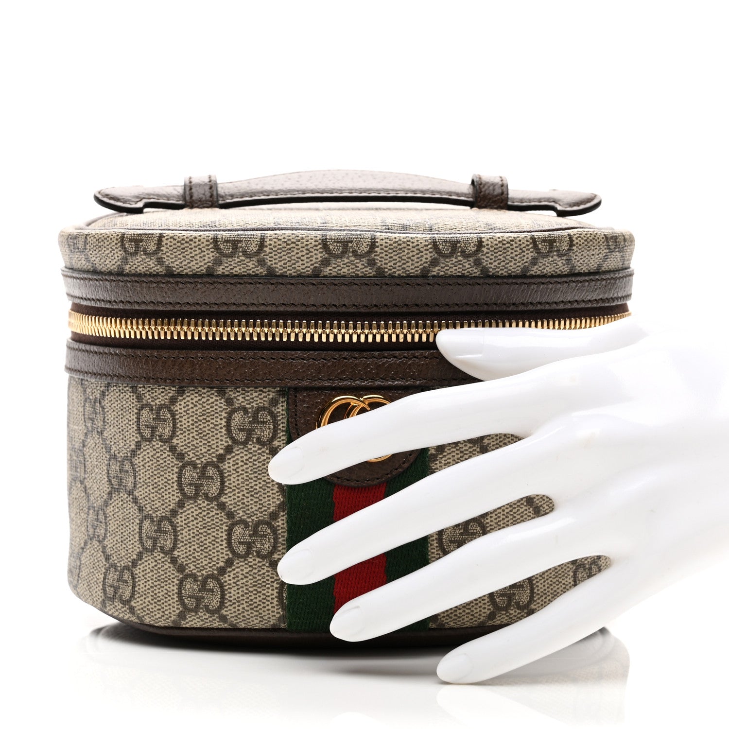 Gucci GG Supreme Monogram Textured Calfskin Web Ophidia Vanity Cosmetic Case Beige Ebony New Acero 2 of 7