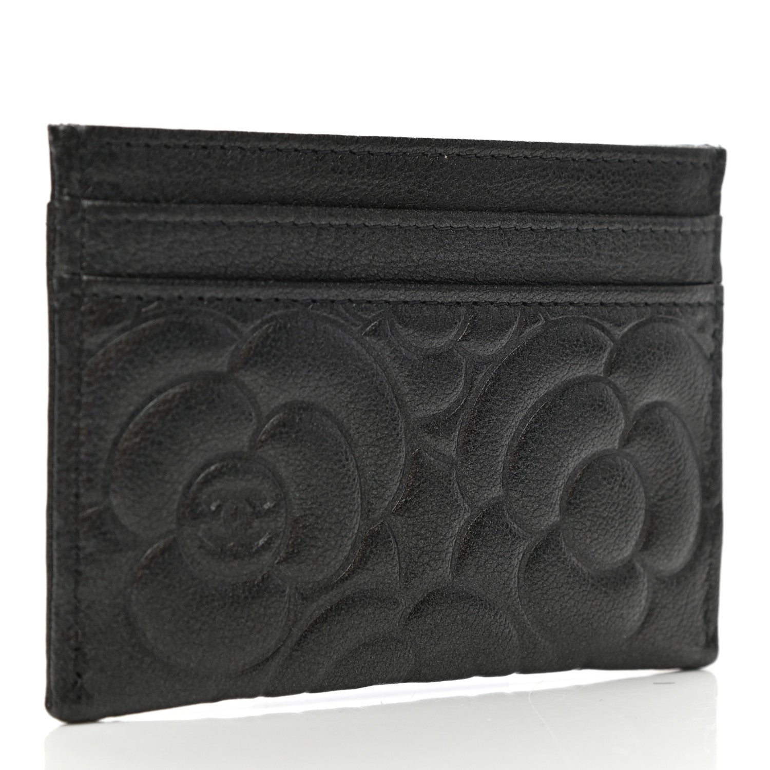 Chanel Goatskin Camellia Embossed Card Holder Black 3 of 10