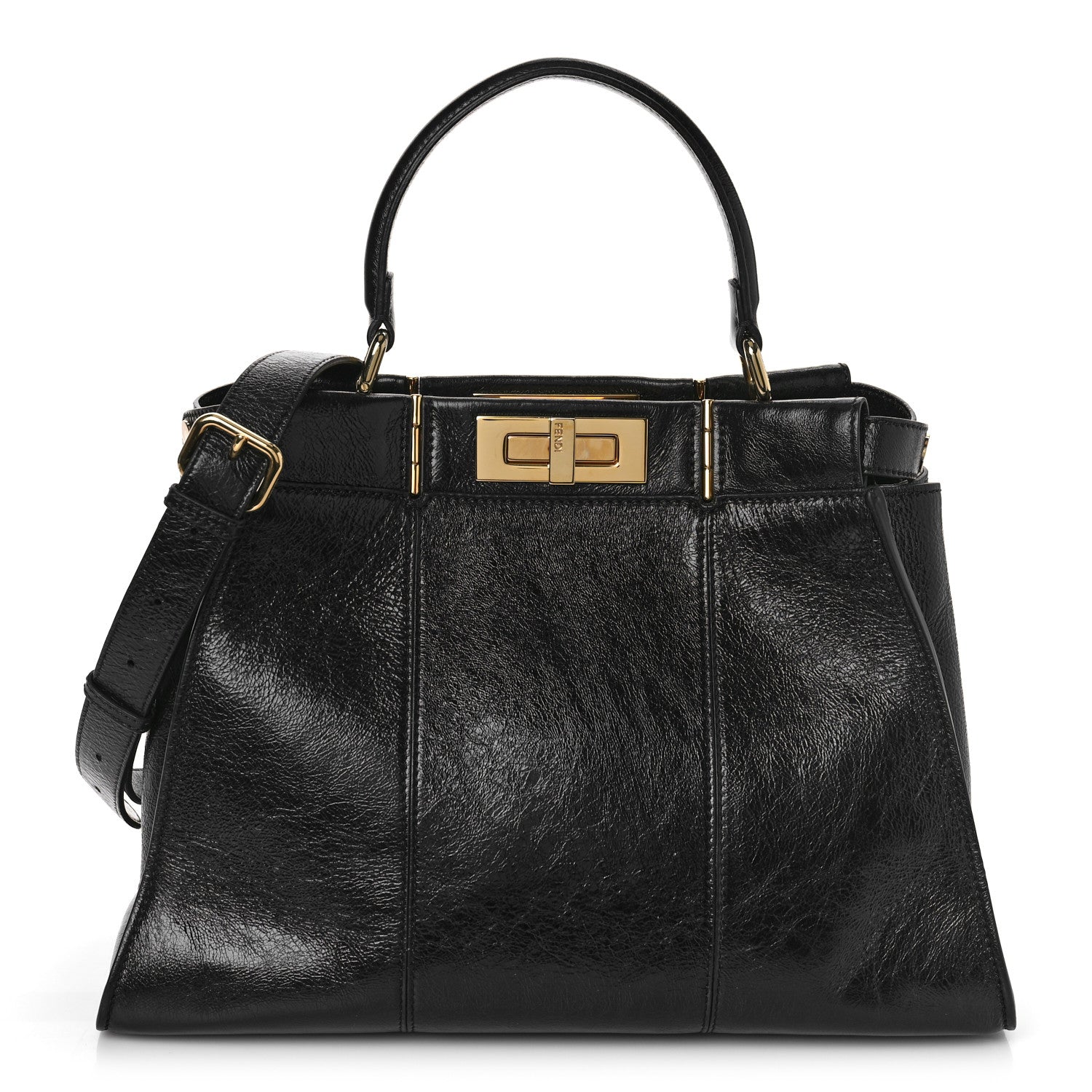 Fendi Agnello Old Shine Medium Peekaboo Iconic Satchel Black 1 of 8