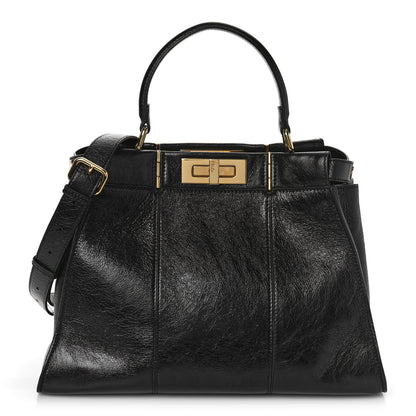 Fendi Agnello Old Shine Medium Peekaboo Iconic Satchel Black 1 of 8