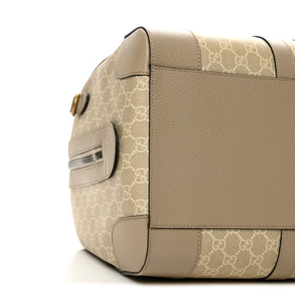 Gucci GG Supreme Monogram Textured Dollar Calfskin Web Medium Savoy Duffle Bag Beige Mystic White Oatmeal 6 of 8
