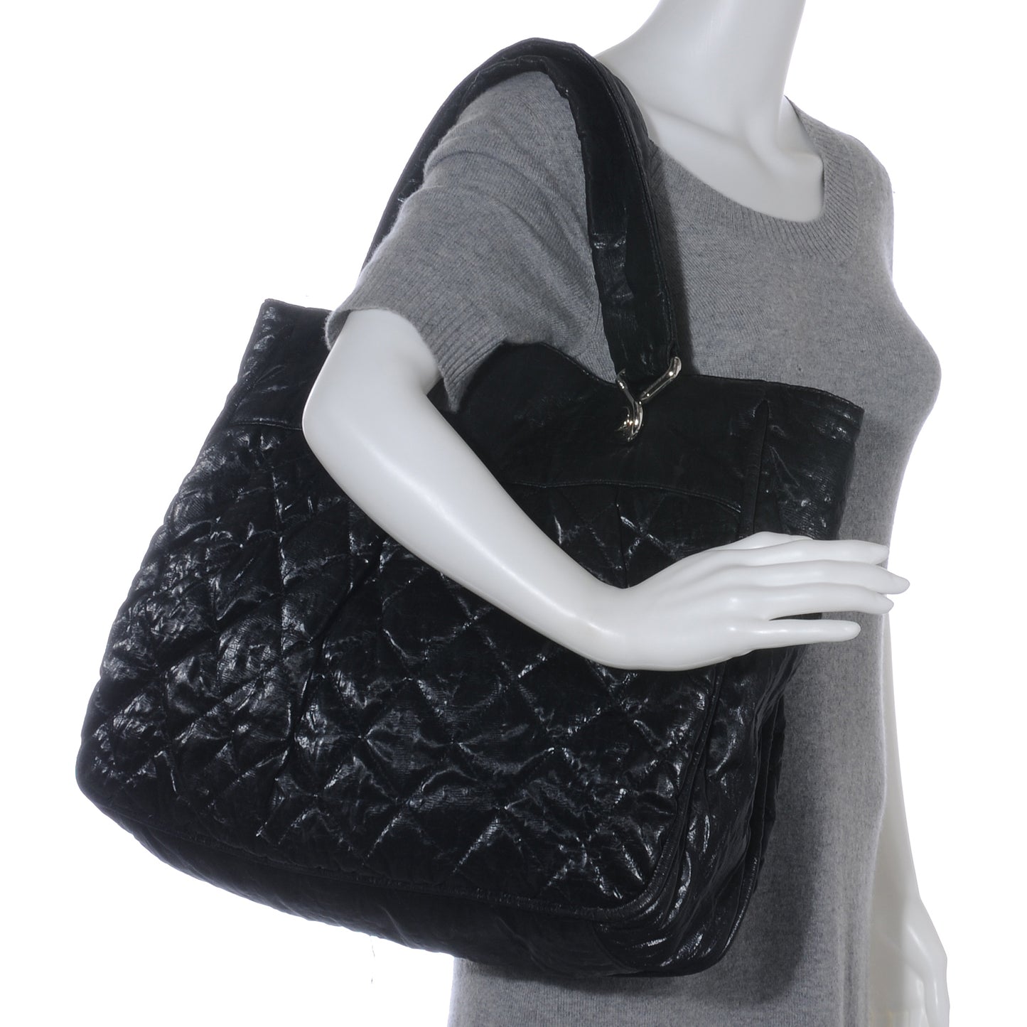 Crinkled Coated Canvas Le Marais Large Tote Black