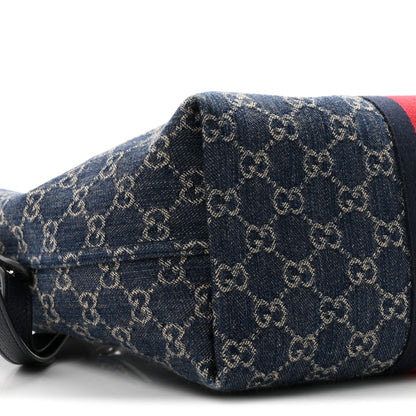 Gucci Denim GG Monogram Web Small Giglio Tote Blue White 9 of 11