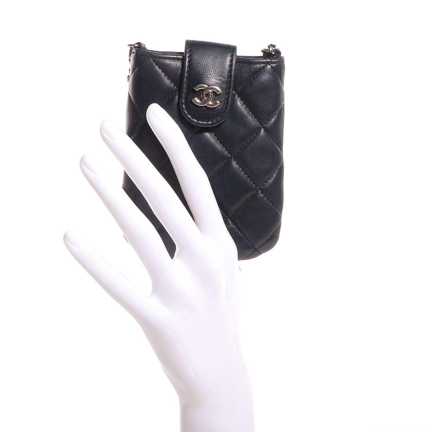Chanel Lambskin Quilted Chain Phone Case Black 2 of 7