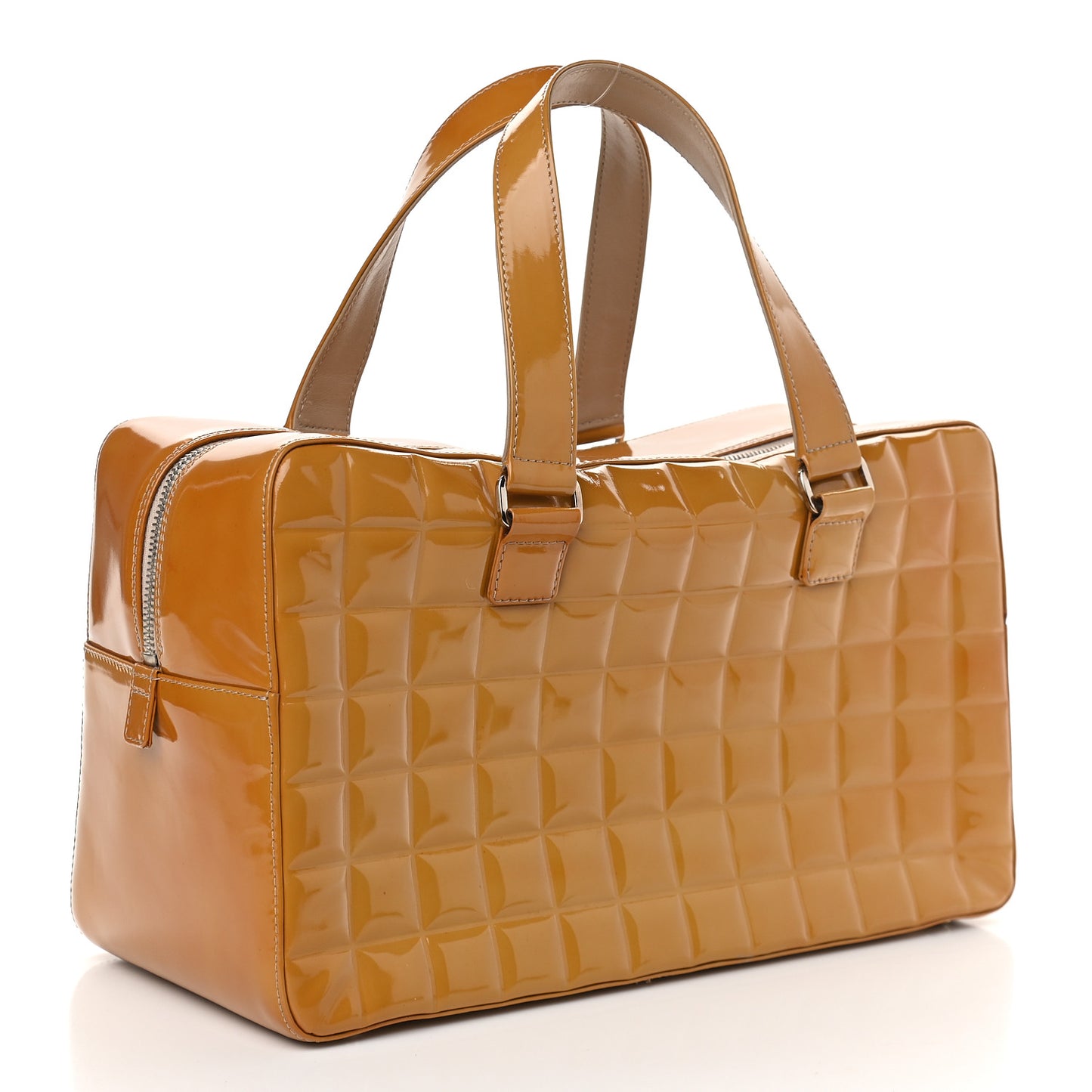 Patent Quilted Chocolate Bar Bowler Beige