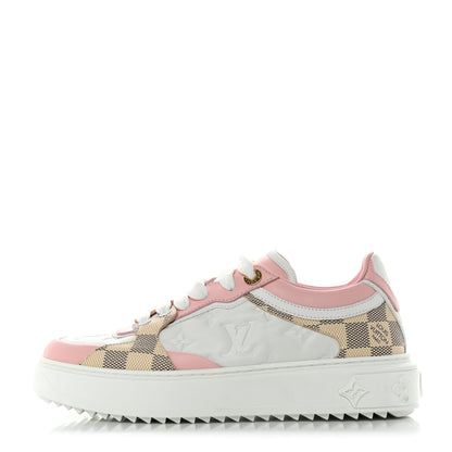 Louis Vuitton Monogram Embossed Calfskin Damier Azur Time Out Sneakers 37 Rose Clair Pink 1 of 10