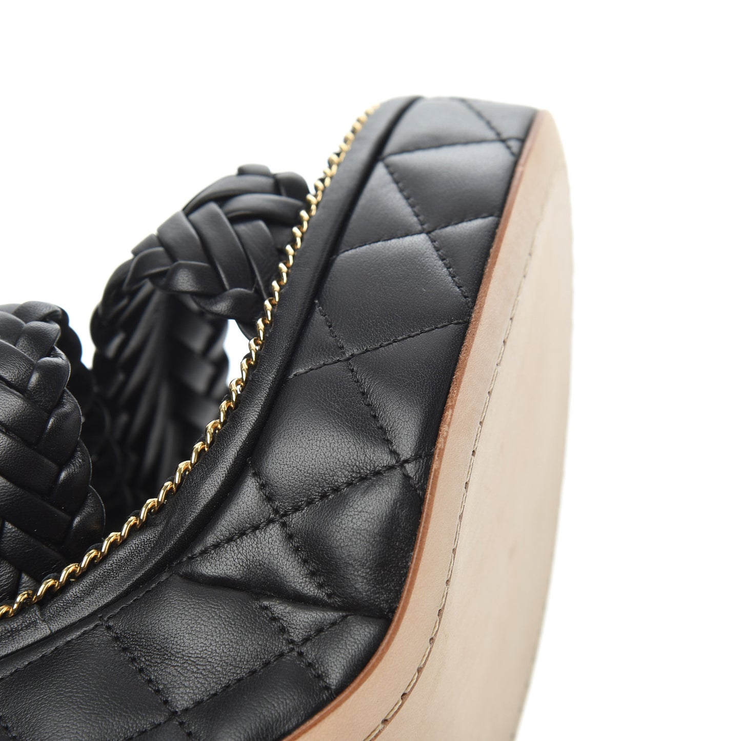 Calfskin Quilted Chain Around Wedge Sandals 39.5 Black