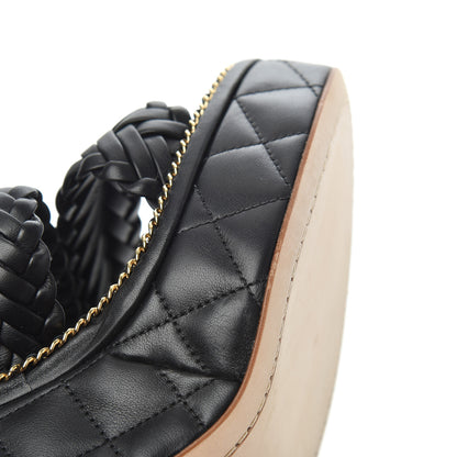 Chanel Calfskin Quilted Chain Around Wedge Sandals 39.5 Black 17 of 20