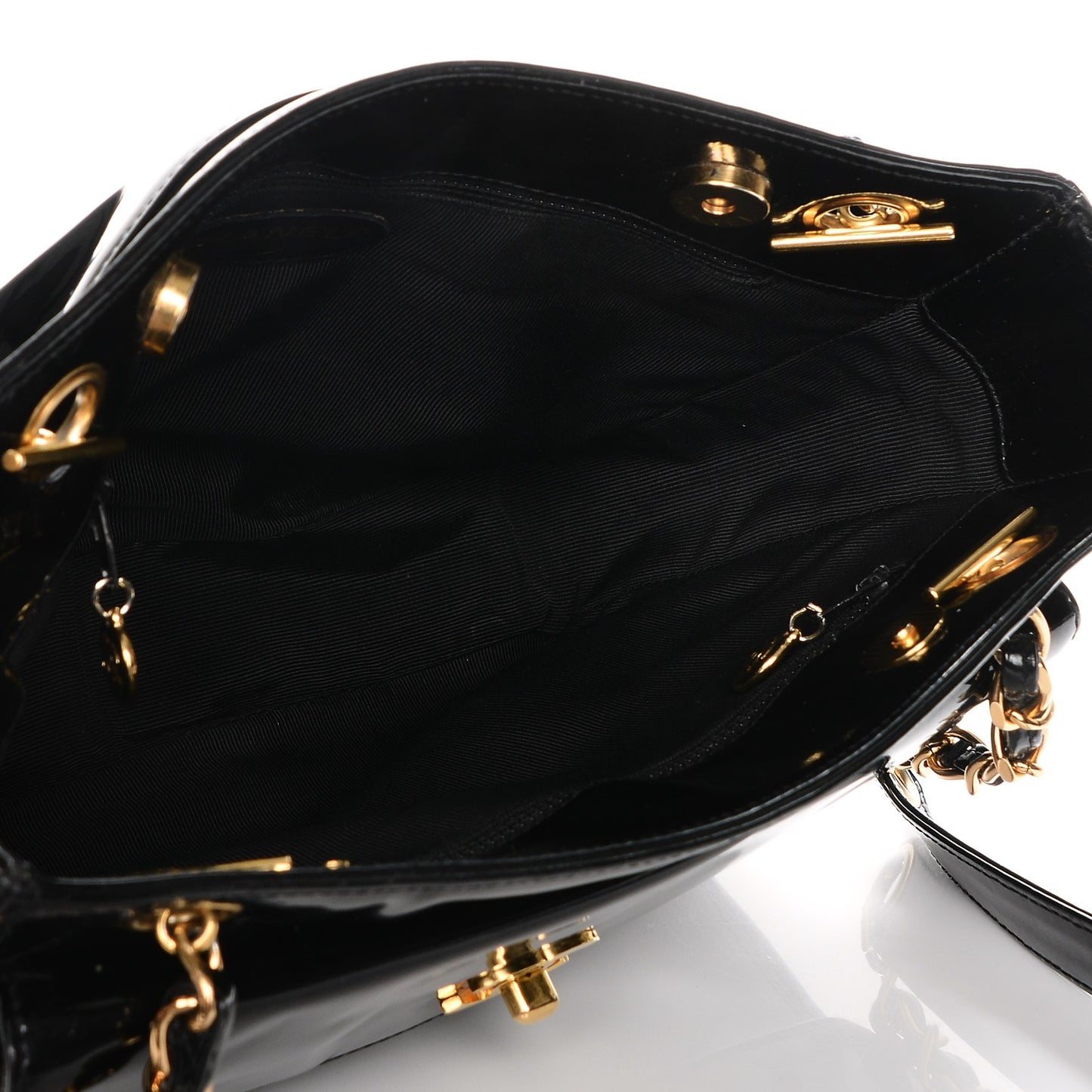 Patent CC Shoulder Bag Black