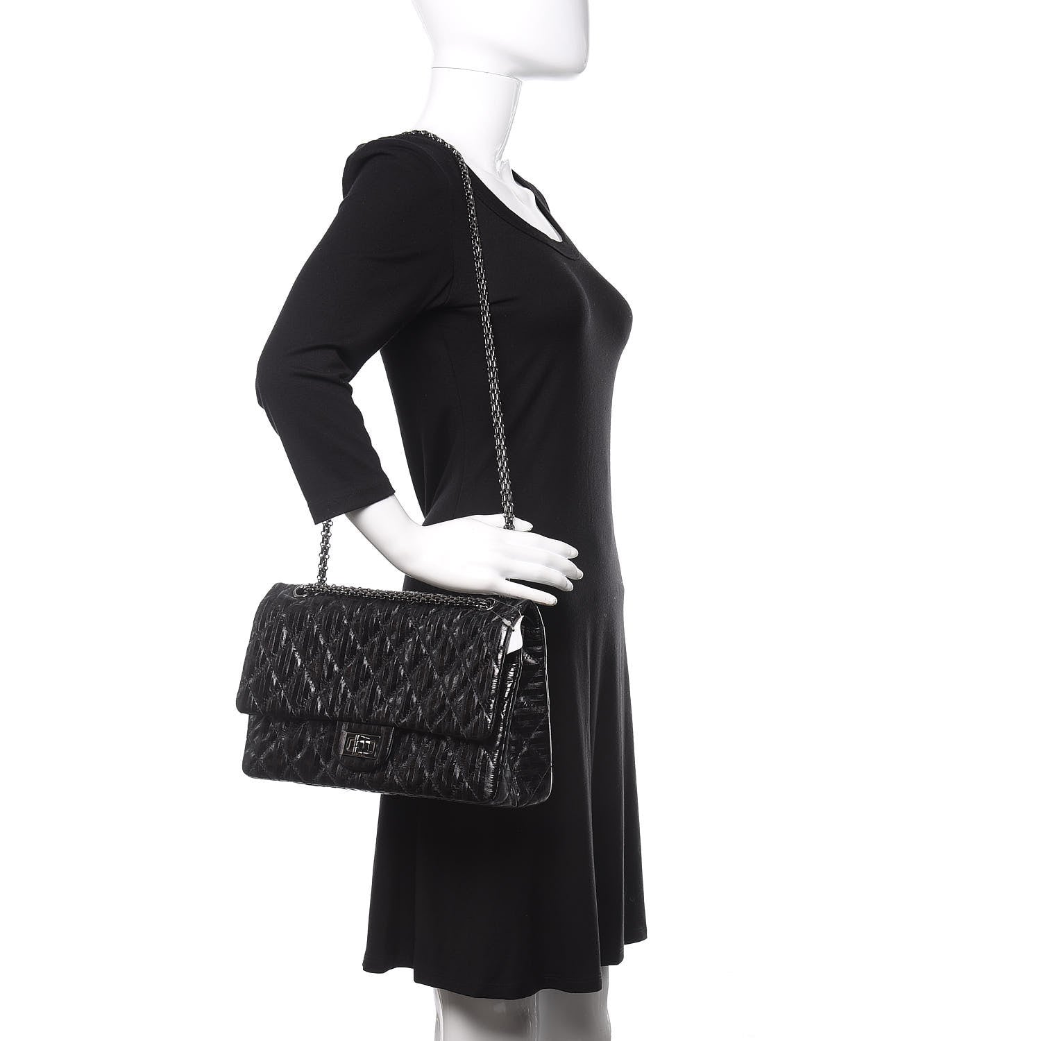 Chanel Metallic Calfskin Striped 2.55 Reissue 227 Flap Black 2 of 11
