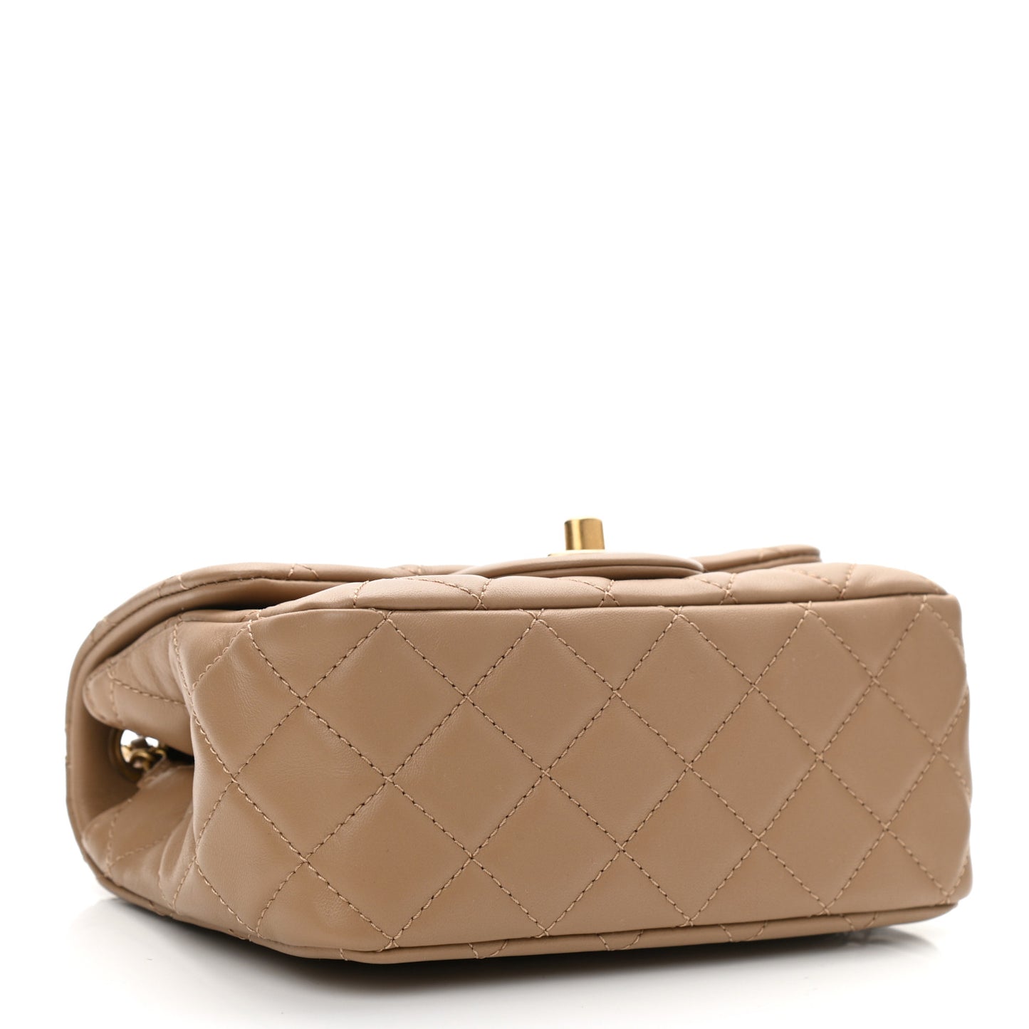 Lambskin Quilted Mini Pearl Crush Flap Beige