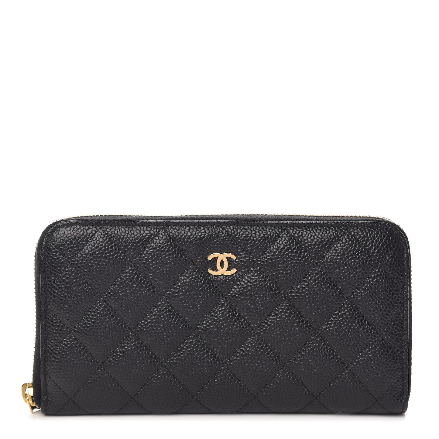 Caviar Quilted Large Gusset Zip Around Wallet Black