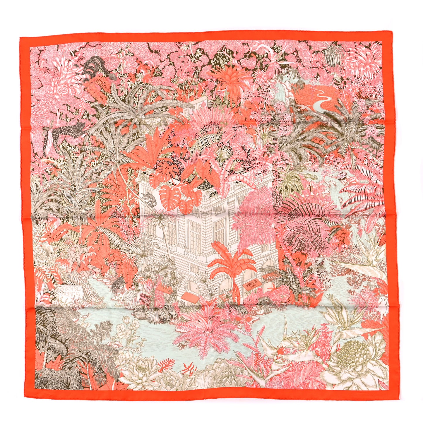 Silk Faubourg Tropical Scarf 90 Orange Kaki Saumon