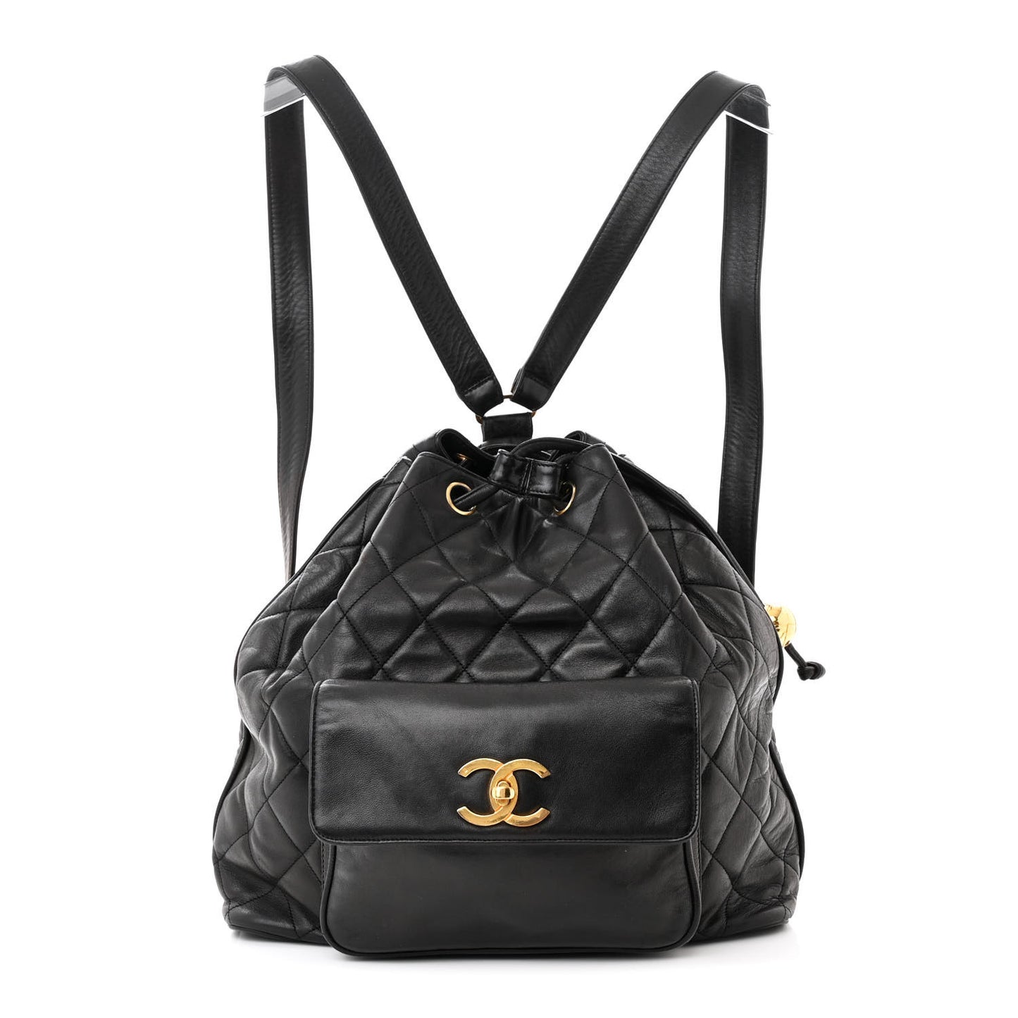 Lambskin Quilted Drawstring Backpack Black