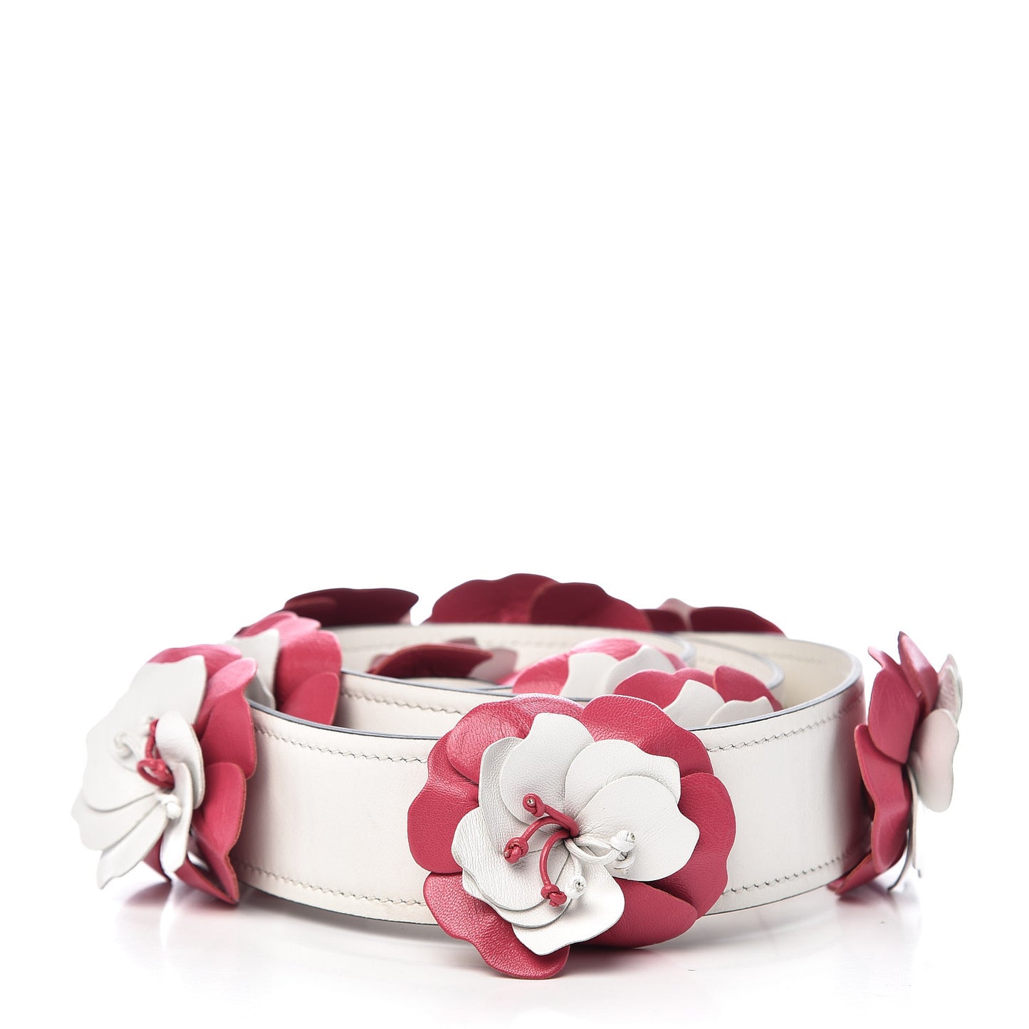 Calfskin Flower Shoulder Strap Pink White