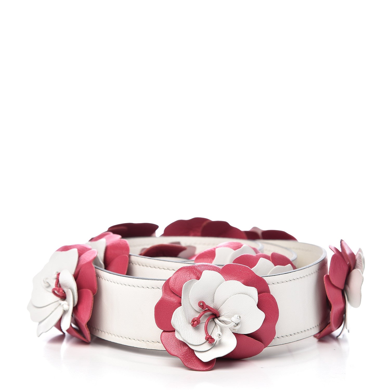 Prada Calfskin Flower Shoulder Strap Pink White 2 of 3