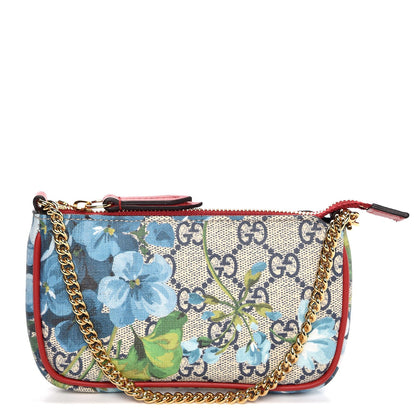 Gucci GG Supreme Monogram Blooms Mini Chain Bag Beige Blue Navy Hibiscus Red 1 of 8