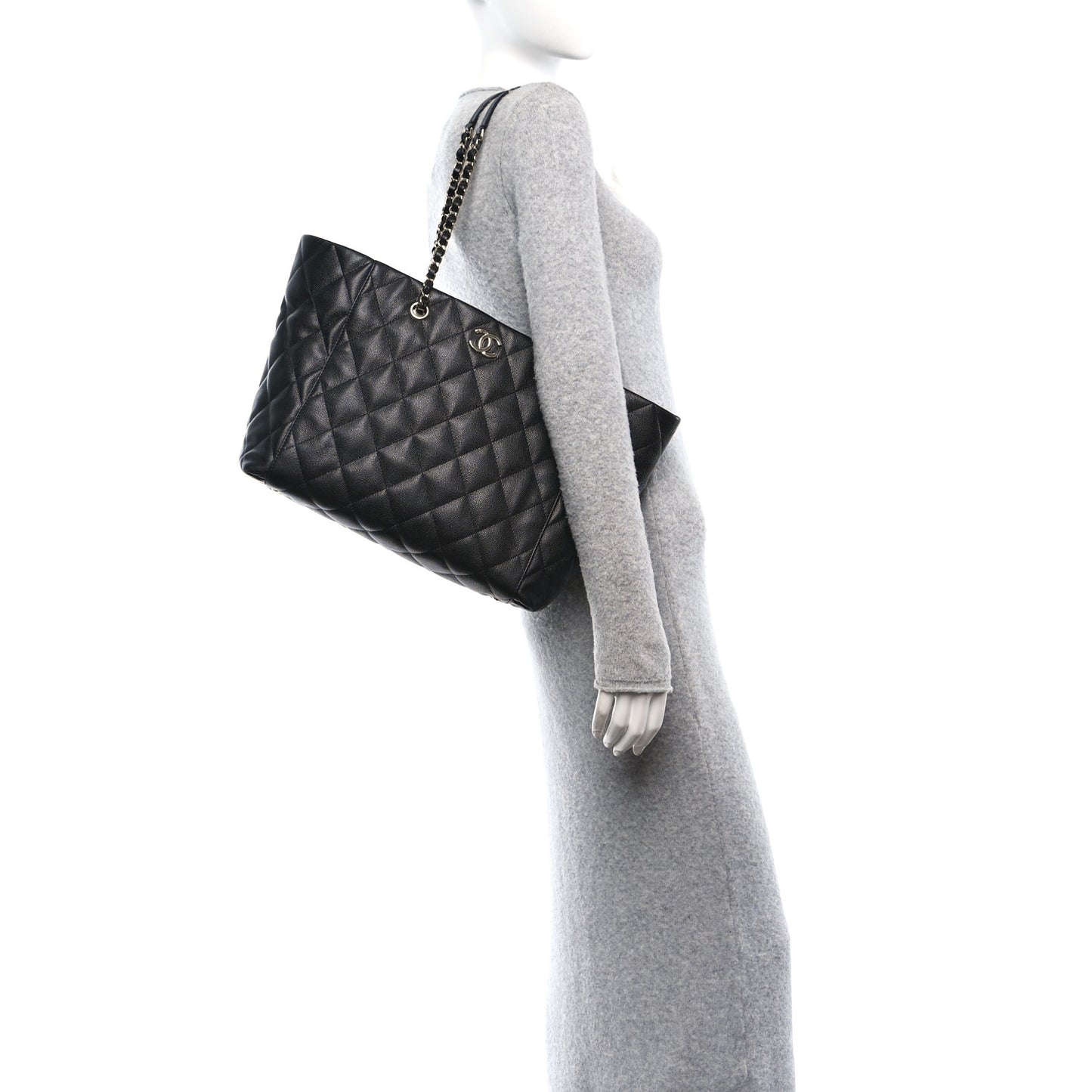 Caviar Quilted Large Shopping Tote Black