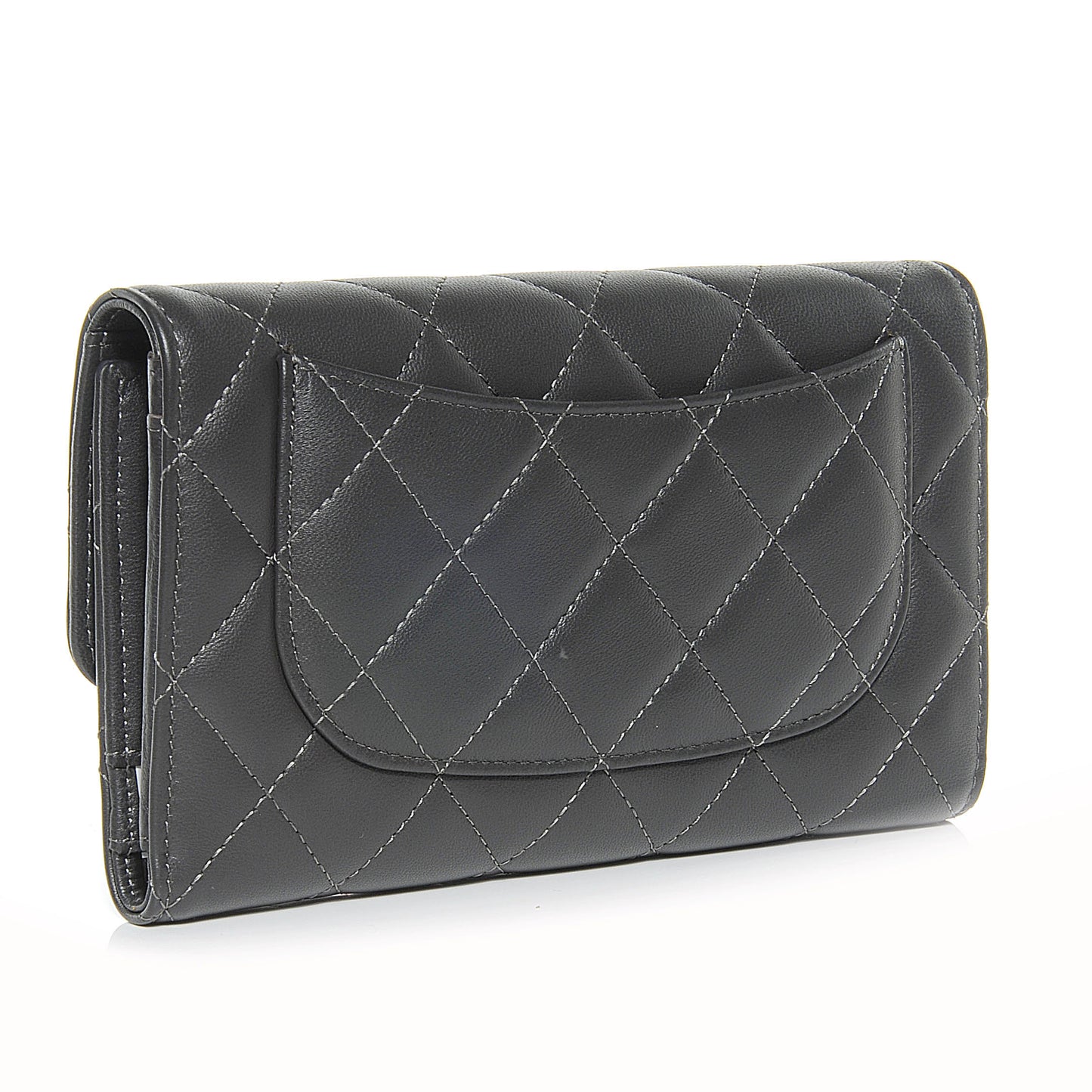 Lambskin Quilted Large Flap Wallet Dark Grey
