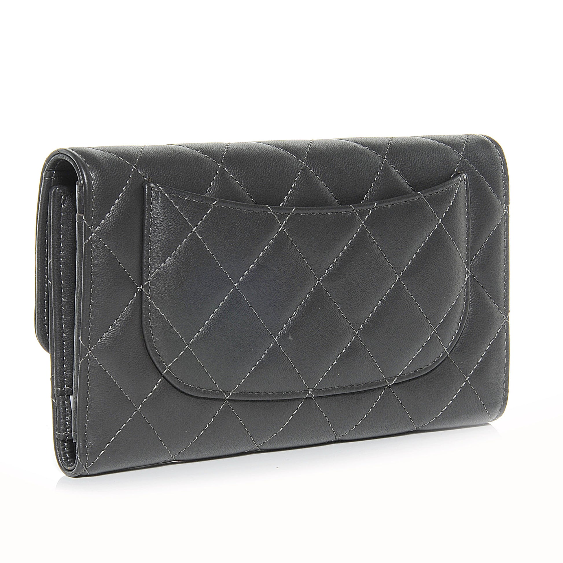 Chanel Lambskin Quilted Large Flap Wallet Dark Grey 3 of 8