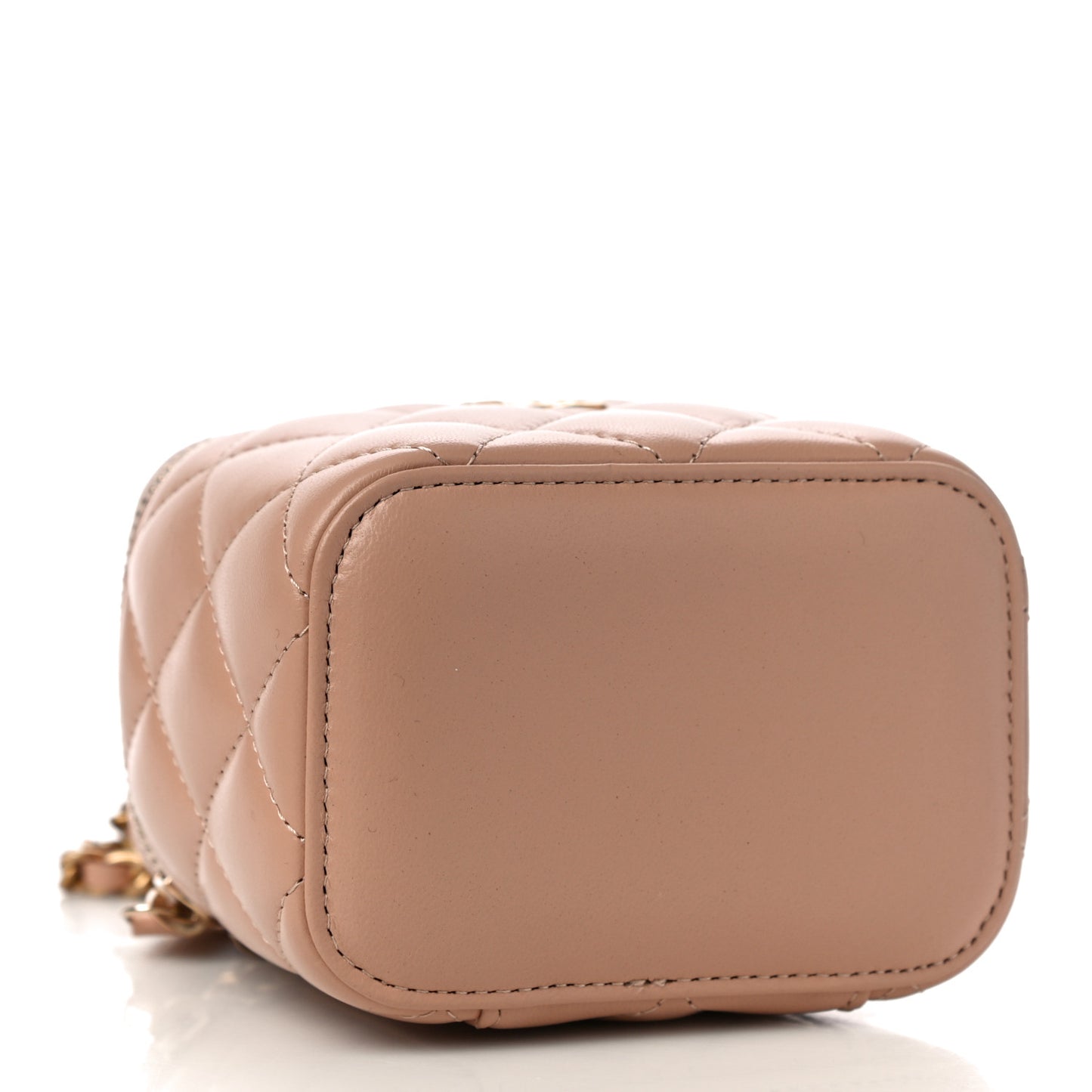 Lambskin Quilted Top Handle Mini Vanity Case With Chain Beige