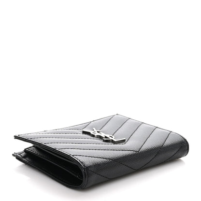 Saint Laurent Grain De Poudre Matelasse Chevron Cassandre Fragments Zippered Bi-Fold Wallet Black 4 of 8