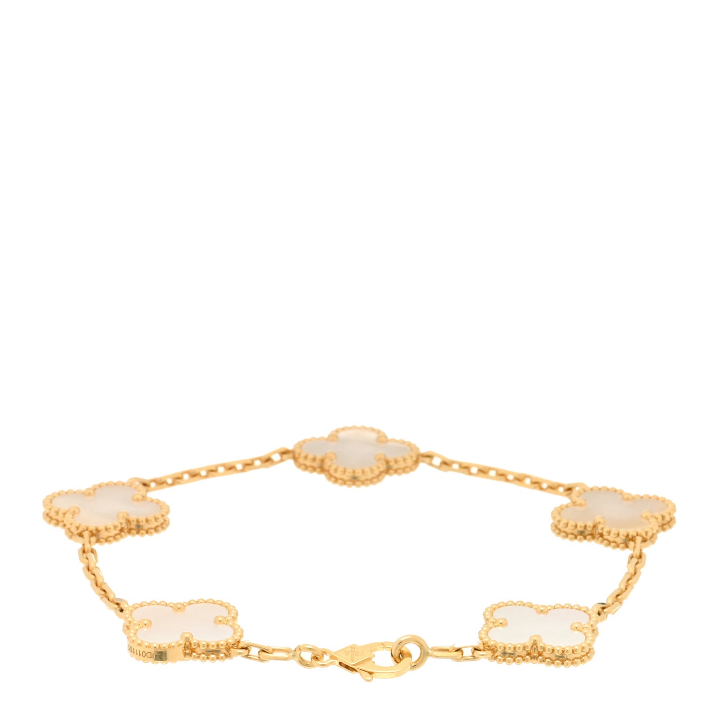 18K Yellow Gold Mother of Pearl 5 Motifs Vintage Alhambra Bracelet