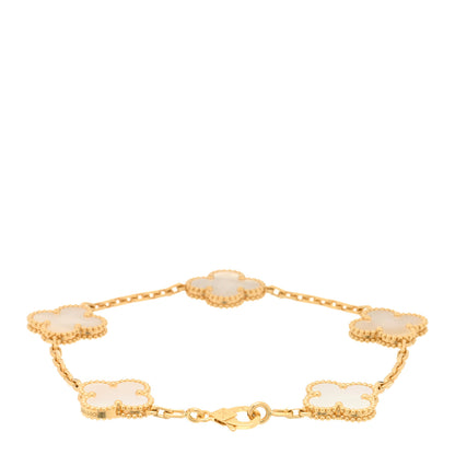 Van Cleef & Arpels 18K Yellow Gold Mother of Pearl 5 Motifs Vintage Alhambra Bracelet 2 of 4