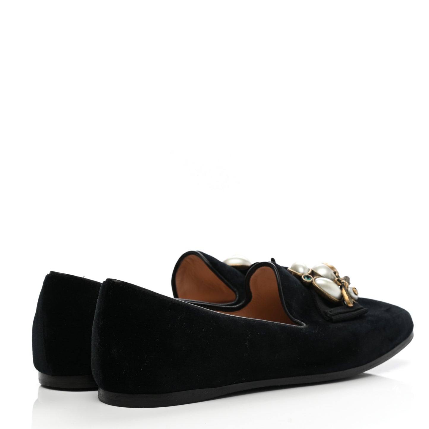 Velvet Etoile Pearl Embellished Loafers 37 Black