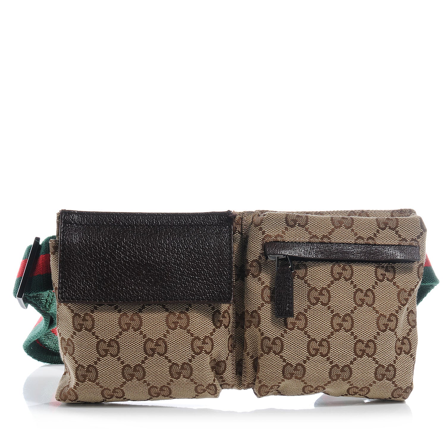 Gucci GG Monogram Web Double Pocket Belt Bag Dark Brown 1 of 8