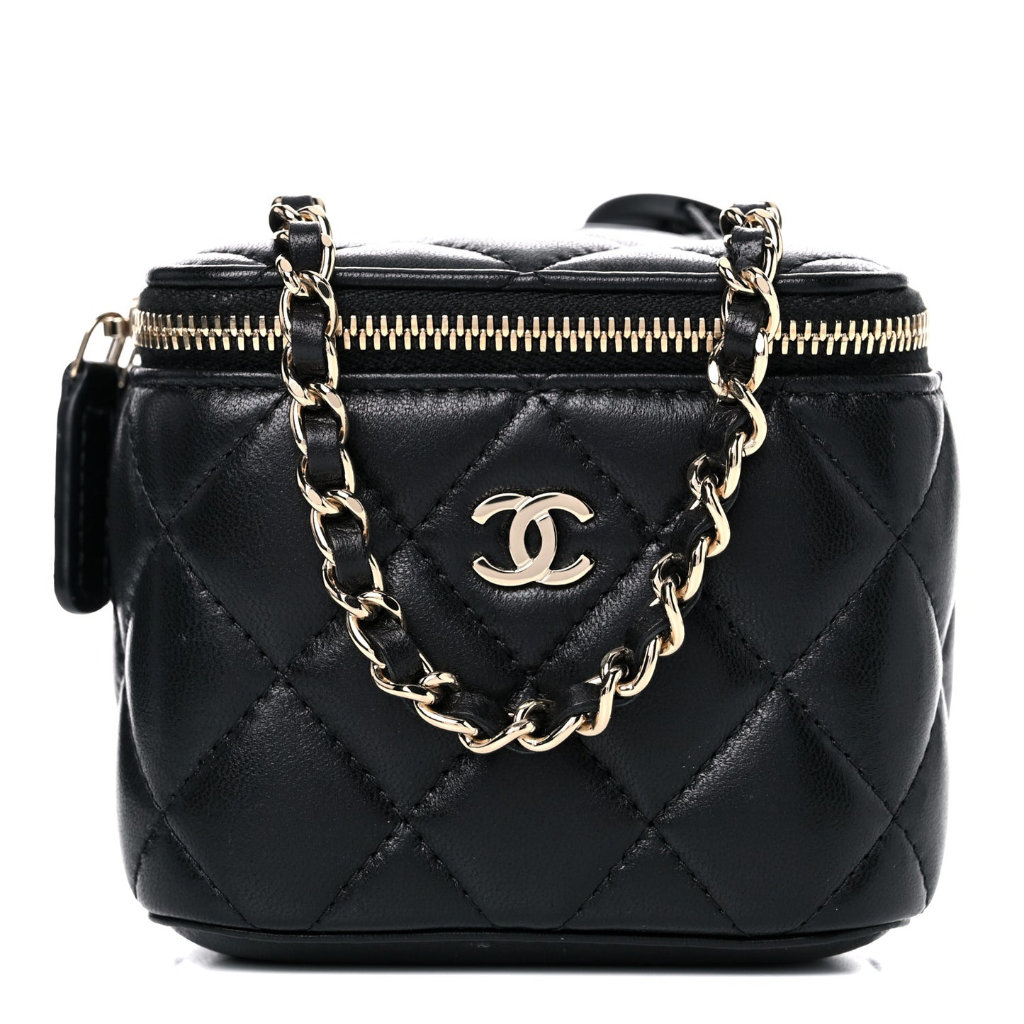 Lambskin Quilted Mini Vanity Case With Chain Black