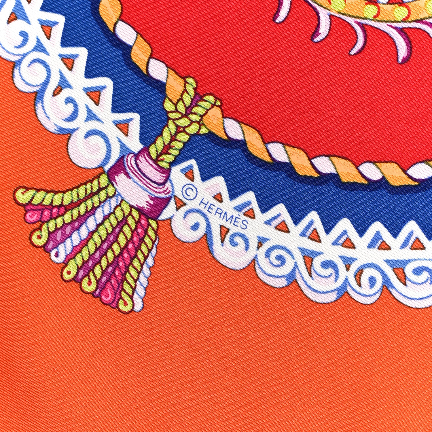 Hermes Silk Paperoles Scarf 90 Rouge Orange Bleu Dur 4 of 7