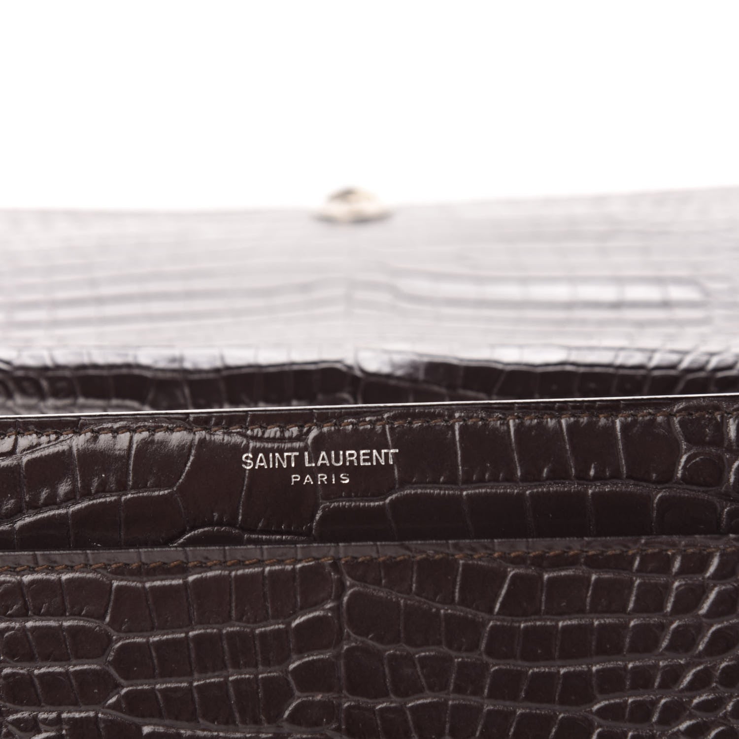 Saint Laurent Calfskin Crocodile Embossed Medium Monogram Sunset Brown 7 of 12